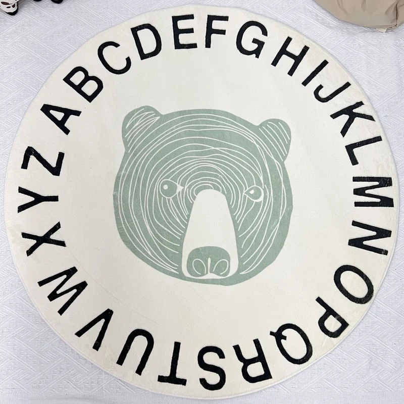 Runder Bildungs Baby Spielteppich mit Alphabetrand und Bärenillustration