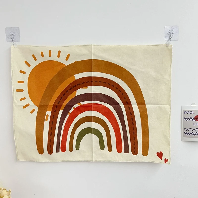 Retro Boho Regenbogen Baumwolle Wandteppich mit Sonnenmotiv