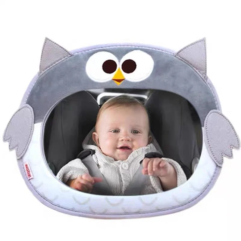 Rückwärts gerichteter Baby-Autospiegel mit plüschigem Eulenbezug und verstellbarem Riemen