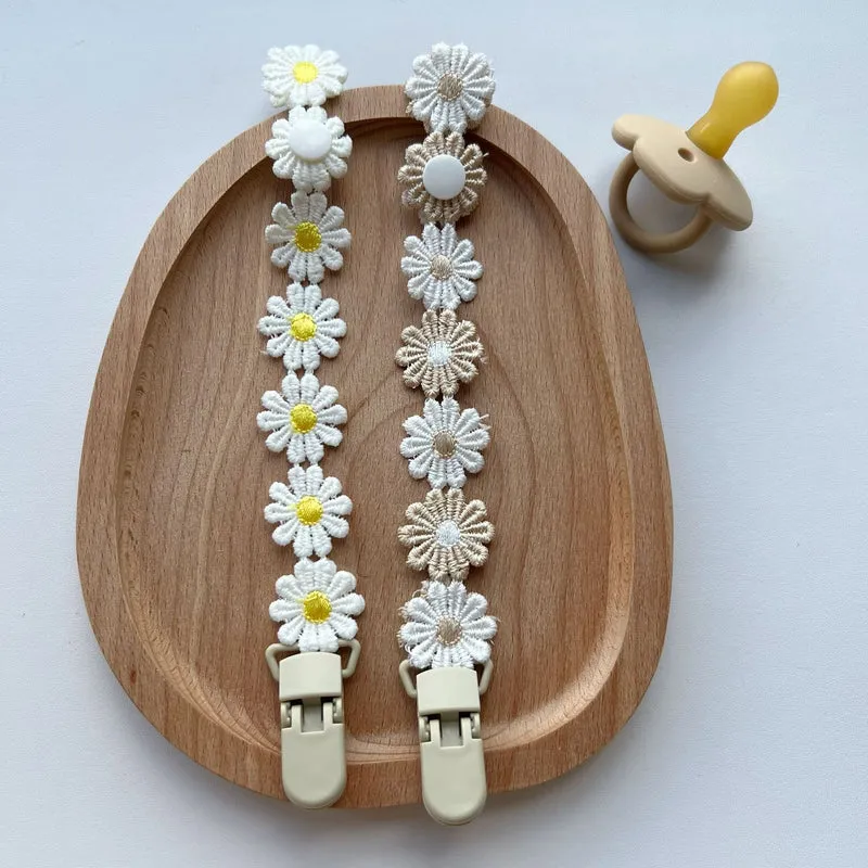 Handgefertigter Blumen Spitze Schnullerhalter Lanyard mit Sicherheitsdruckknopfclip