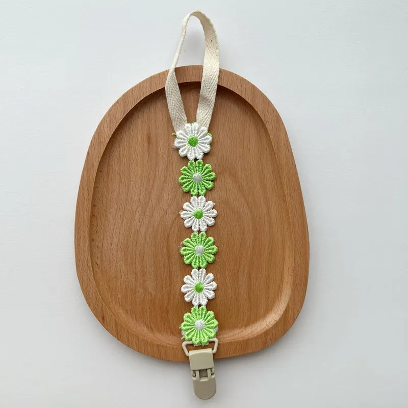 Crochet Daisy Schnullerclip mit Baumwollband