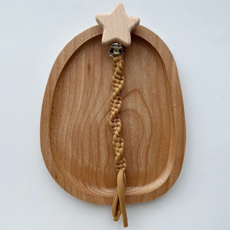 Geflochtener Baumwolle Schnullerleine mit Holzstern Sicherheitsklammer
