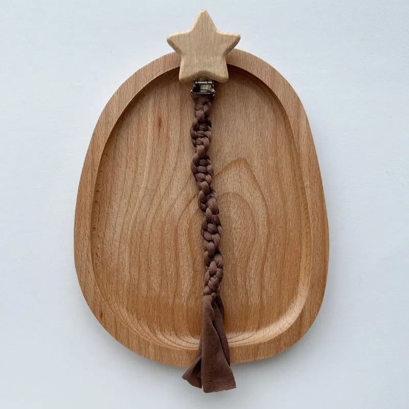 Geflochtener Baumwolle Schnullerleine mit Holzstern Sicherheitsklammer