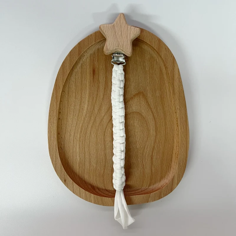 Geflochtener Baumwoll-Nuckelclip mit sicherer Holzstern-Klemme
