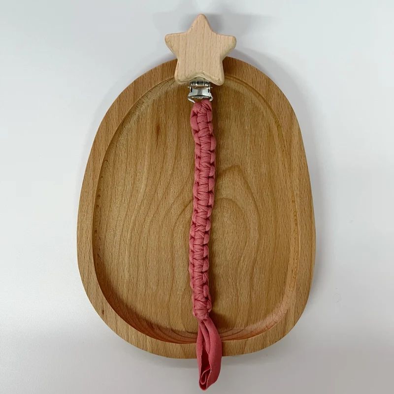 Geflochtener Baumwoll-Nuckelclip mit sicherer Holzstern-Klemme