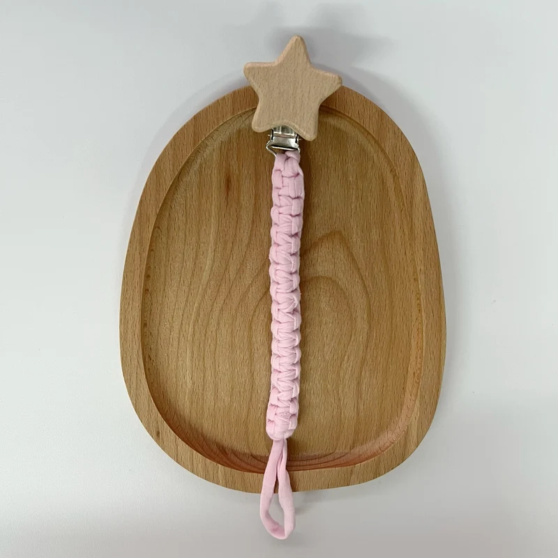 Geflochtener Baumwoll-Nuckelclip mit sicherer Holzstern-Klemme