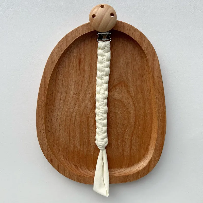 Geflochtener Baumwoll-Schnullerclip mit Holz-Sicherheitsclip