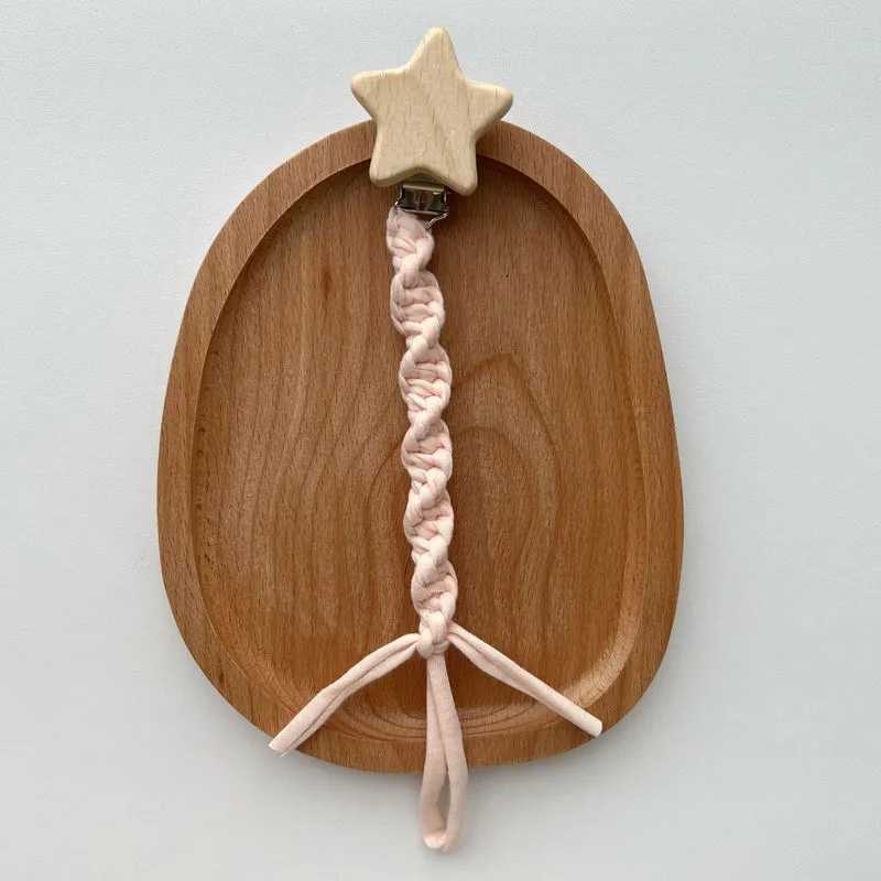 Geflochtene Baumwolle Schnuller und Beißring Clip mit Holzsternclip