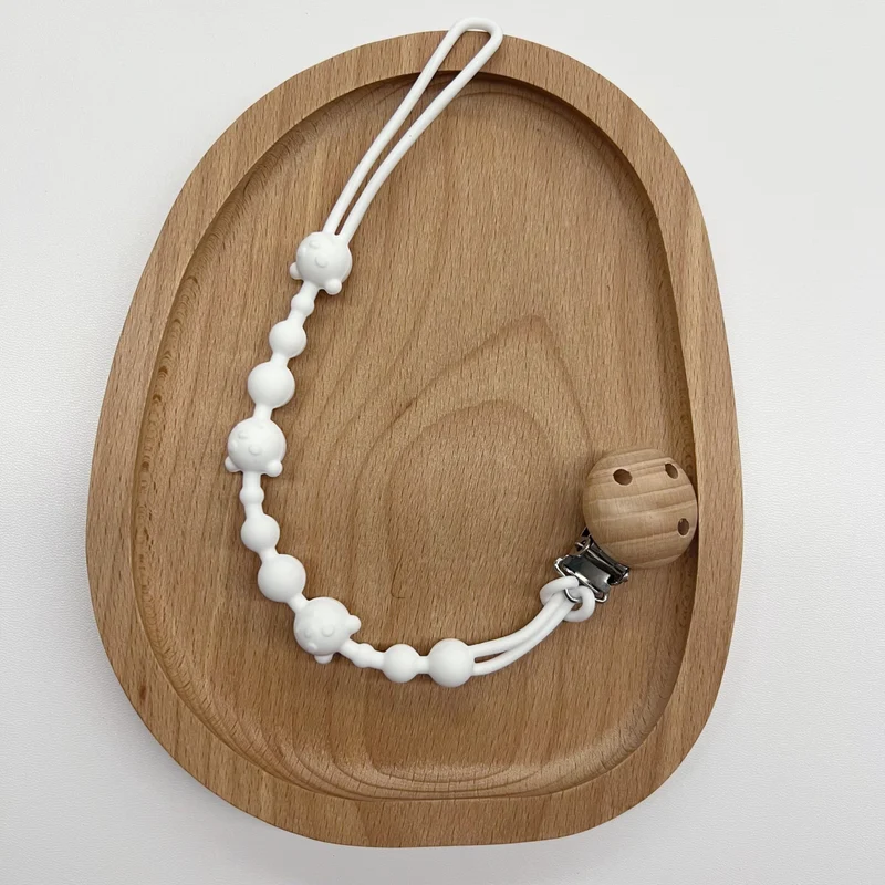 Baby Silikonperlen Beißring Schnullerclip mit Holz Sicherheitsclip