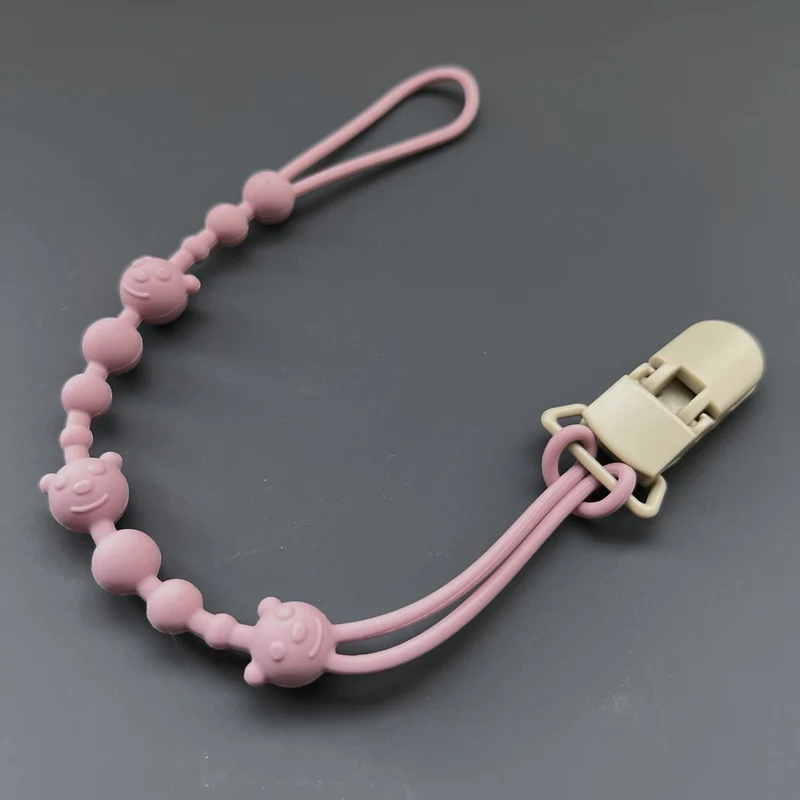 Baby Silikonperlen Beißring Schnullerclip mit Holz Sicherheitsclip