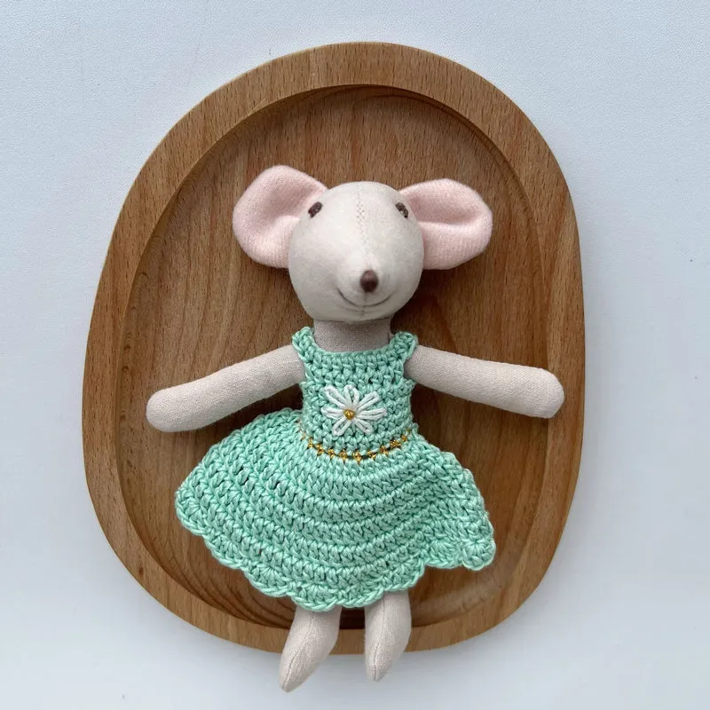 Artisan Leinen Spielmaus Puppe mit Gingham Kleid