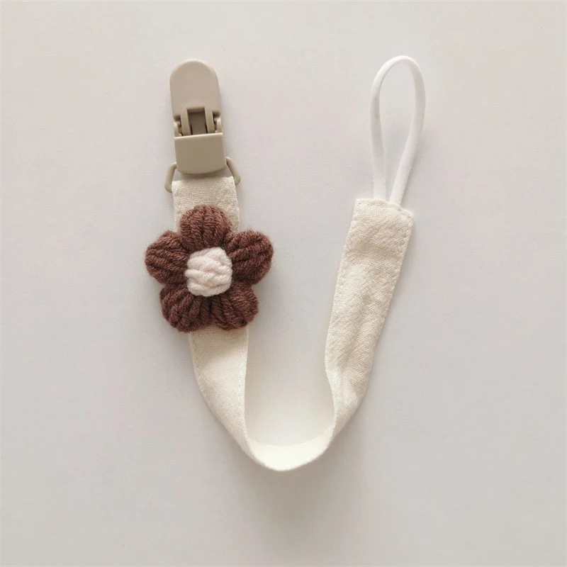 Bio-Baumwolle Schnuller-Leine mit Schnellverschluss-Clip und handgestrickter Blume