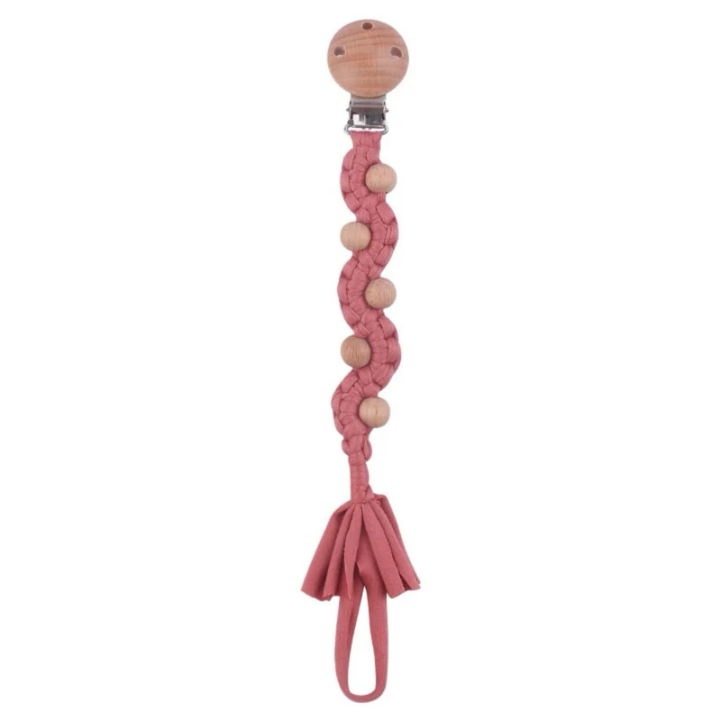 Makramee Boho Holzperlen Schnullerhalter Clip mit Metal Sicherheitsklemme