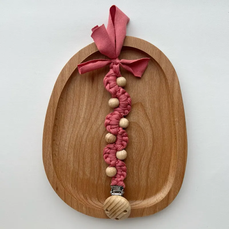 Makramee Boho Holzperlen Schnullerhalter Clip mit Metal Sicherheitsklemme