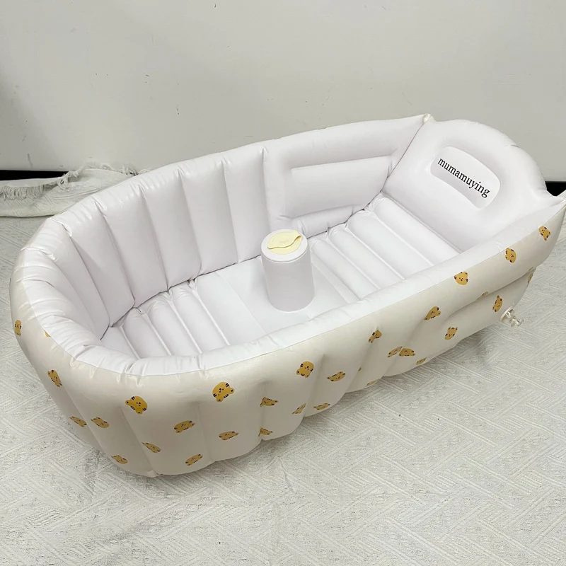 Aufblasbare tragbare Babybadewanne mit Kopfstütze und integriertem Becherhalter