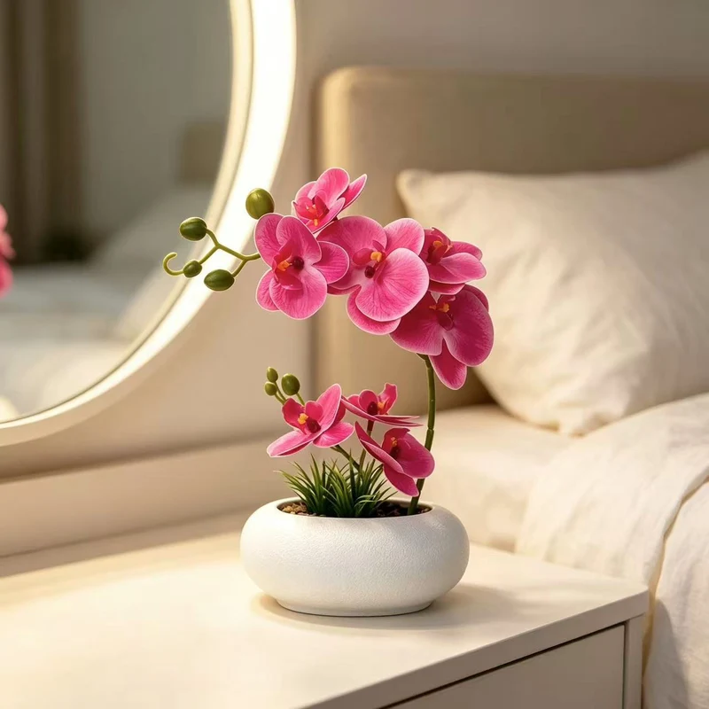 Lebensechte Orchideenpflanzenanordnung für die Heimdekoration