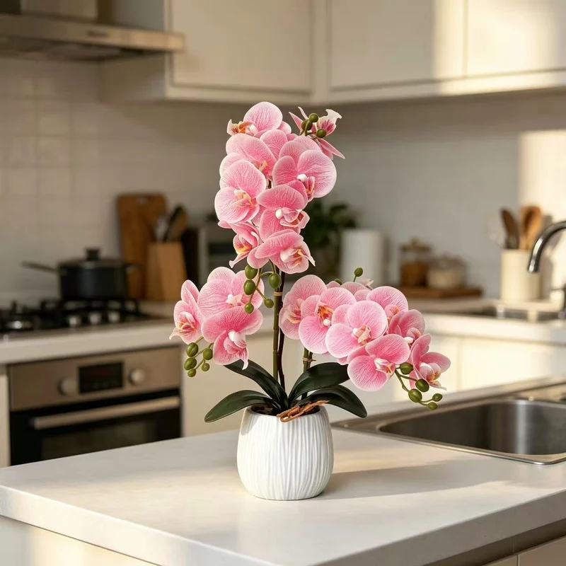 Lebensechte dekorative Orchideenarrangement für Tischdekoration