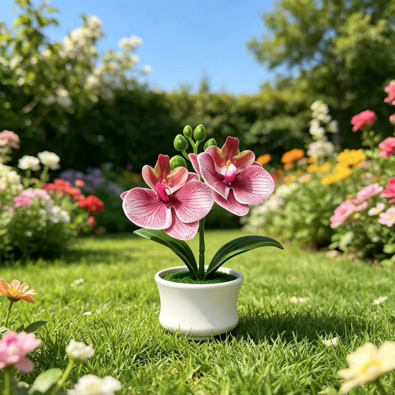 Elegante künstliche Orchideenpflanzenanordnung für die Innendekoration