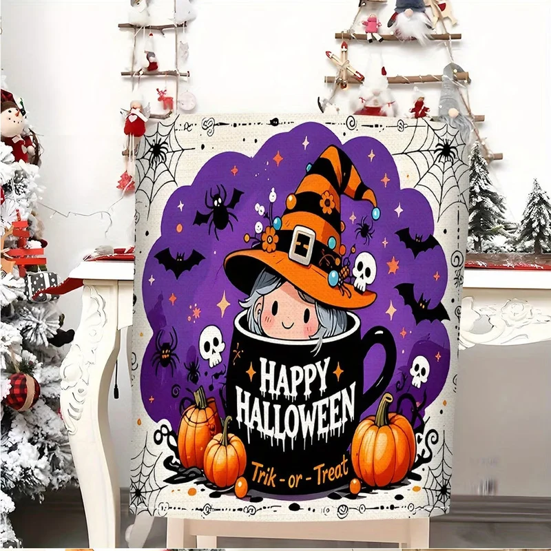 Stuhllehnenbezug mit elastischem Halloween-Zwerg- und Kürbismotiv