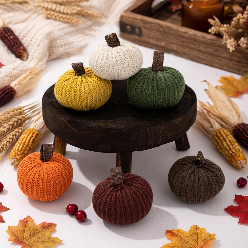 Strick-Deko-Kürbis-Set handgearbeitetes Herbst-Tischdekor