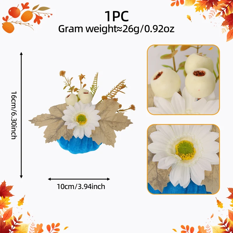 Samt-Kürbis Tischdeko mit künstlichem Sonnenblumen-Arrangement