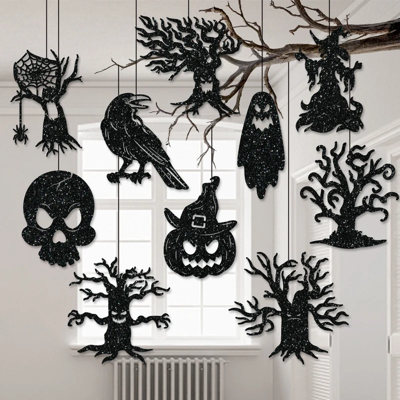 Mehrteiliges Hängendes Halloween-Deko-Set aus Glitzer-Silhouetten