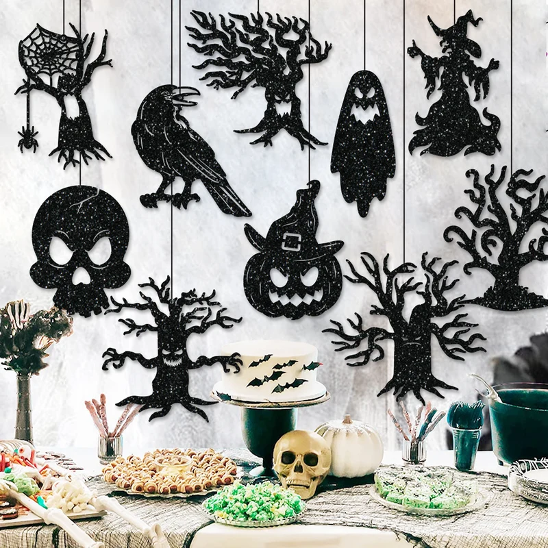 Mehrteiliges Hängendes Halloween-Deko-Set aus Glitzer-Silhouetten