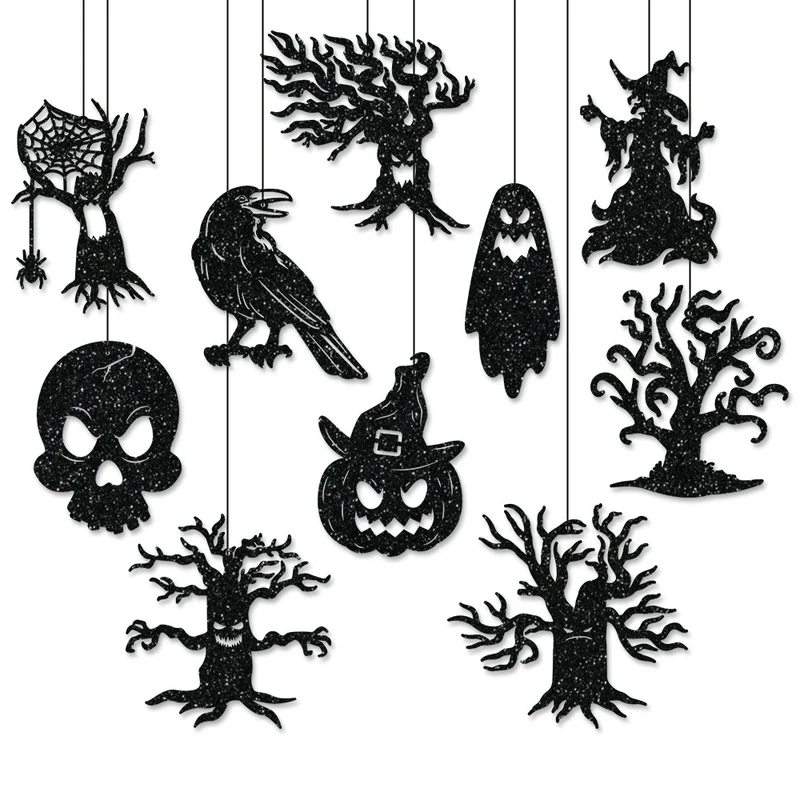 Mehrteiliges Hängendes Halloween-Deko-Set aus Glitzer-Silhouetten