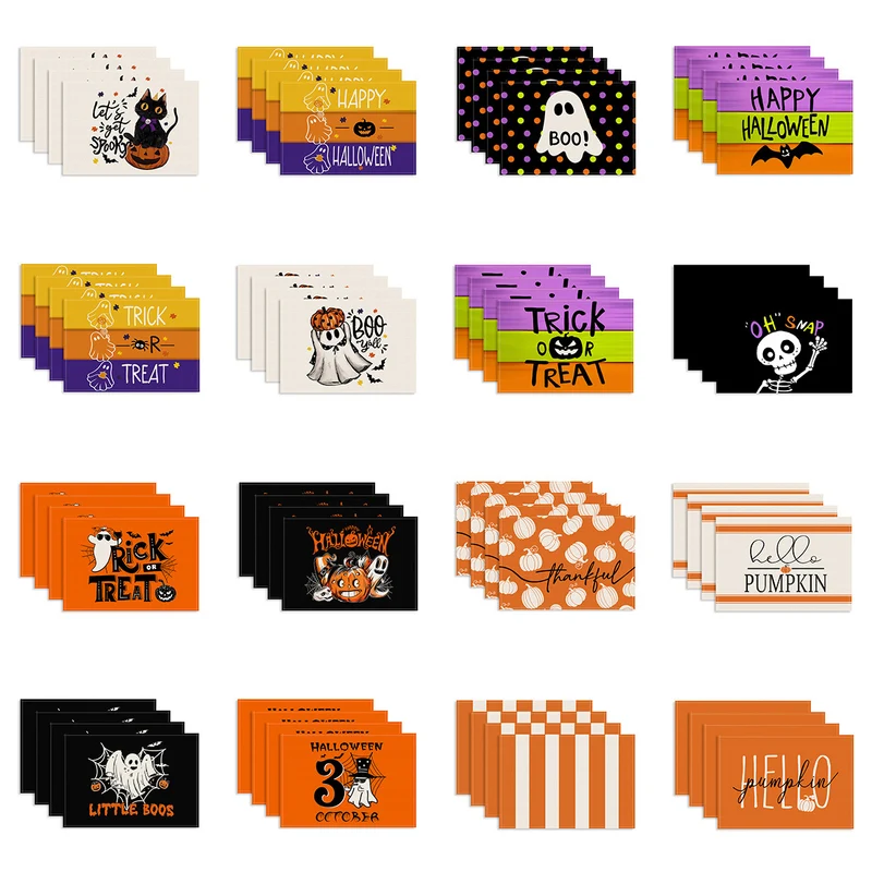 Mehrteiliges Halloween-Tischset aus abwischbarem Vinyl rutschfeste Platzdeckchen