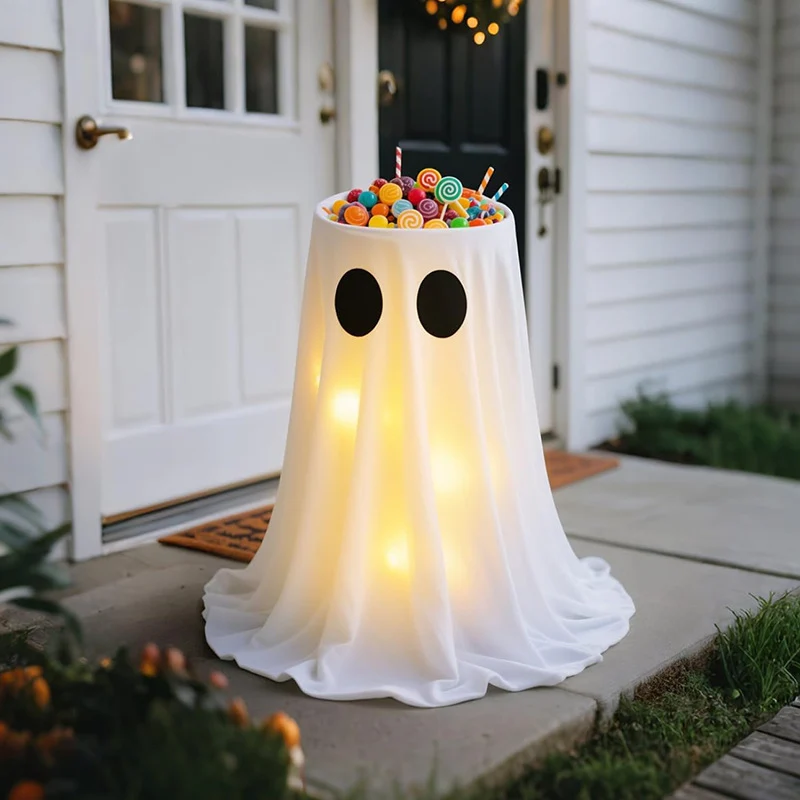Leuchtende Halloween-Süßigkeitenschale mit Gespenst-Überwurf und LED-Innenbeleuchtung