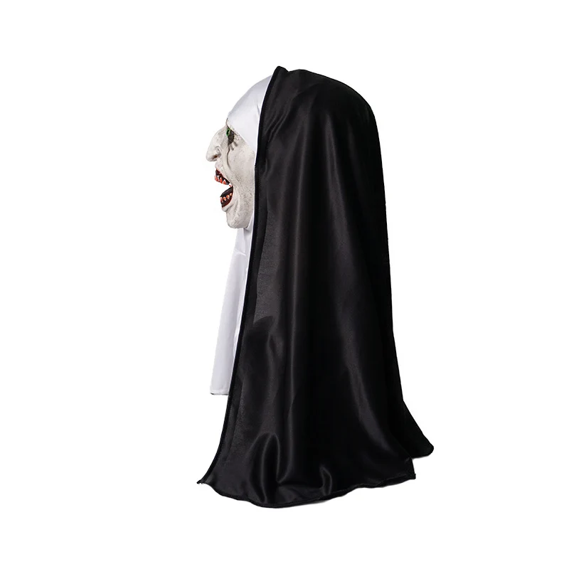 Horrormaske Nonne aus Latex mit realistischer Gesichtsprofilierung und Stoffkapuze
