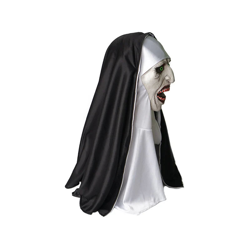 Horrormaske Nonne aus Latex mit realistischer Gesichtsprofilierung und Stoffkapuze