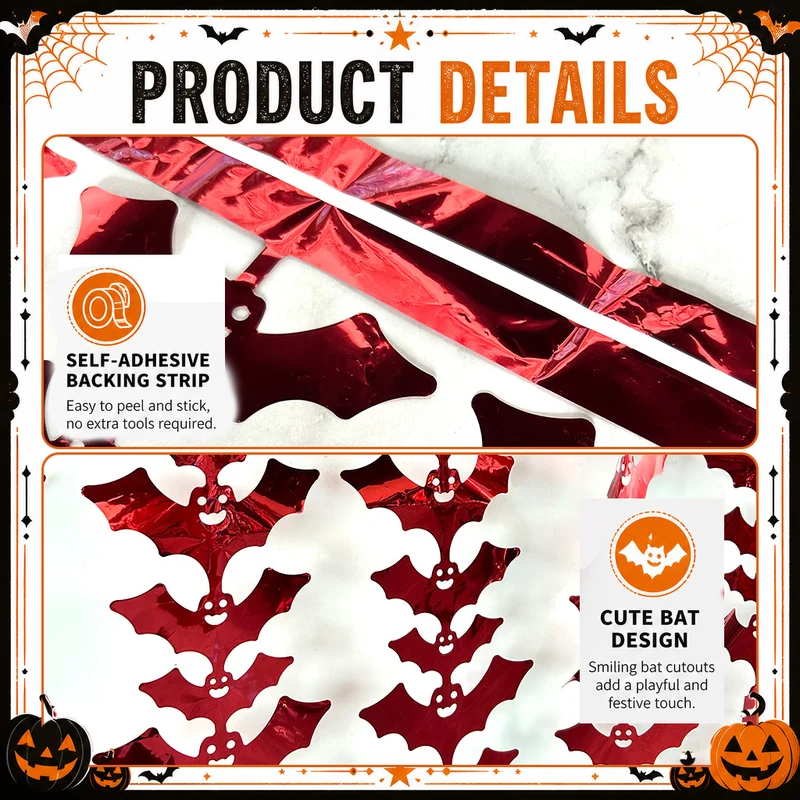 Hängender Halloween-Vorhang aus Metallic-Folienstreifen mit Fledermaus-Silhouetten