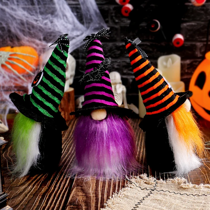 Halloween-Wichtel Dekofigur mit spitzem Hut und Kunstfellbart