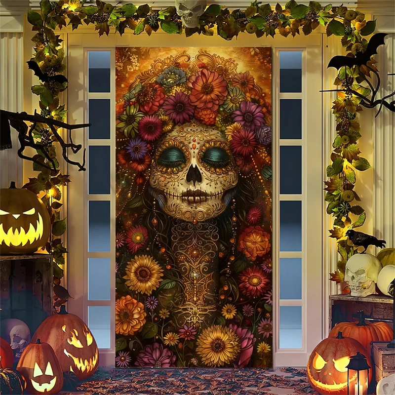 Halloween-Türposter mit großformatiger Grim-Reaper-Illustration und wiederverwendbarem PVC-Planenstoff