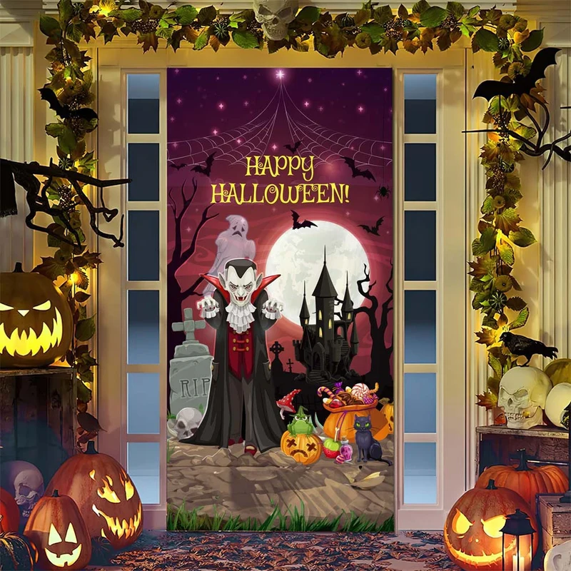 Halloween-Türposter mit großformatiger Grim-Reaper-Illustration und wiederverwendbarem PVC-Planenstoff