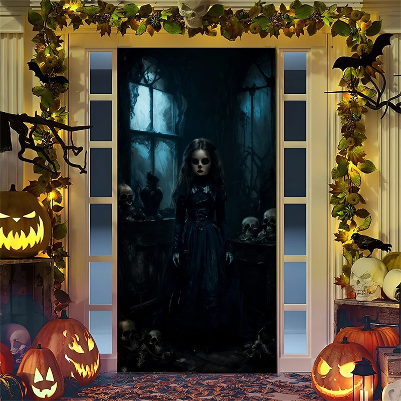 Halloween-Türposter mit großformatiger Grim-Reaper-Illustration und wiederverwendbarem PVC-Planenstoff