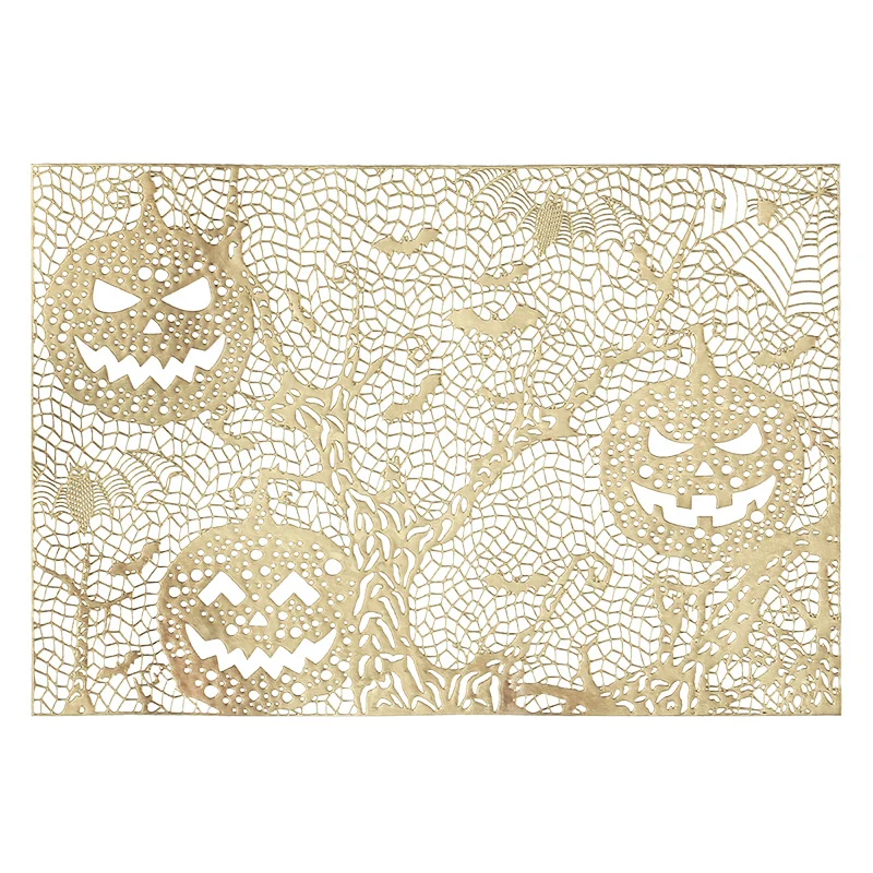 Halloween-Tischsets aus Kunststoff mit filigranem Kürbis- und Spinnennetz-Motiv