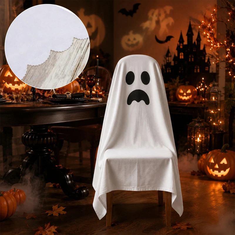 Halloween Stuhlhusse aus Baumwolle mit gespenstischem Gesicht und gezacktem Saum