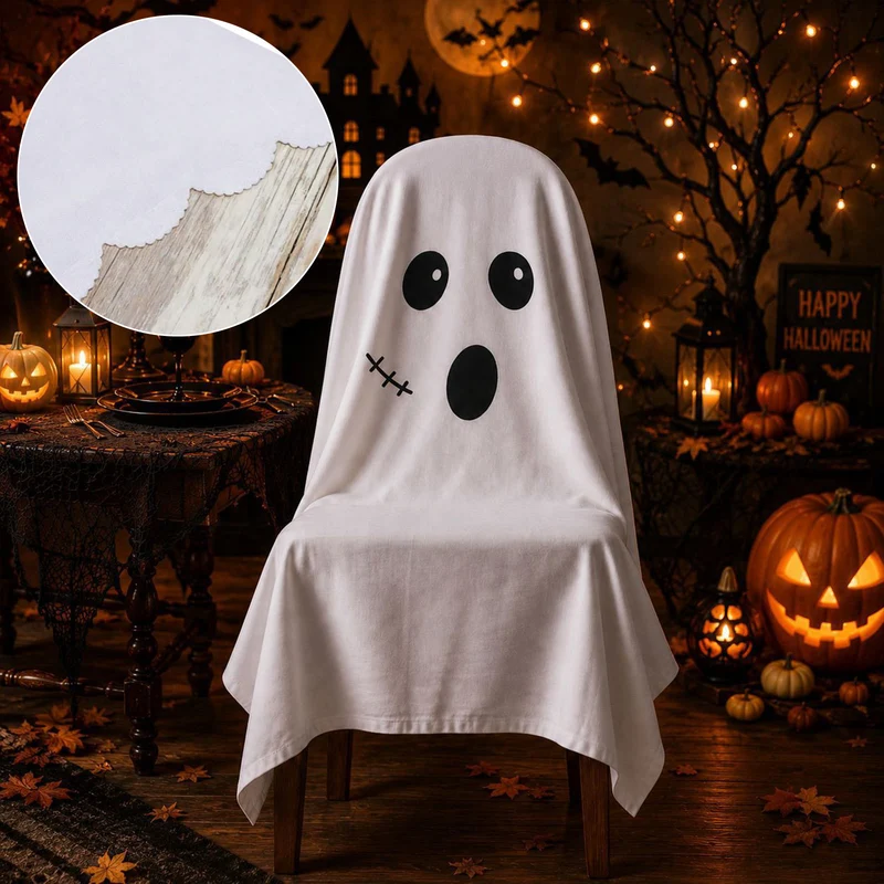 Halloween Stuhlhusse aus Baumwolle mit gespenstischem Gesicht und gezacktem Saum