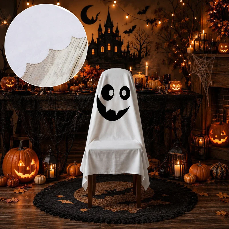 Halloween Stuhlhusse aus Baumwolle mit gespenstischem Gesicht und gezacktem Saum