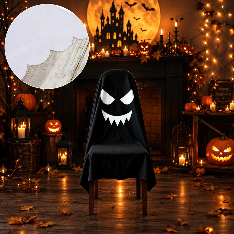 Halloween Stuhlhusse aus Baumwolle mit gespenstischem Gesicht und gezacktem Saum