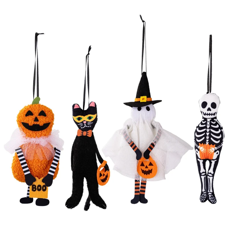 Halloween-Hängedekoration Plüschkürbis mit Tüllkragen und Bandaufhängung