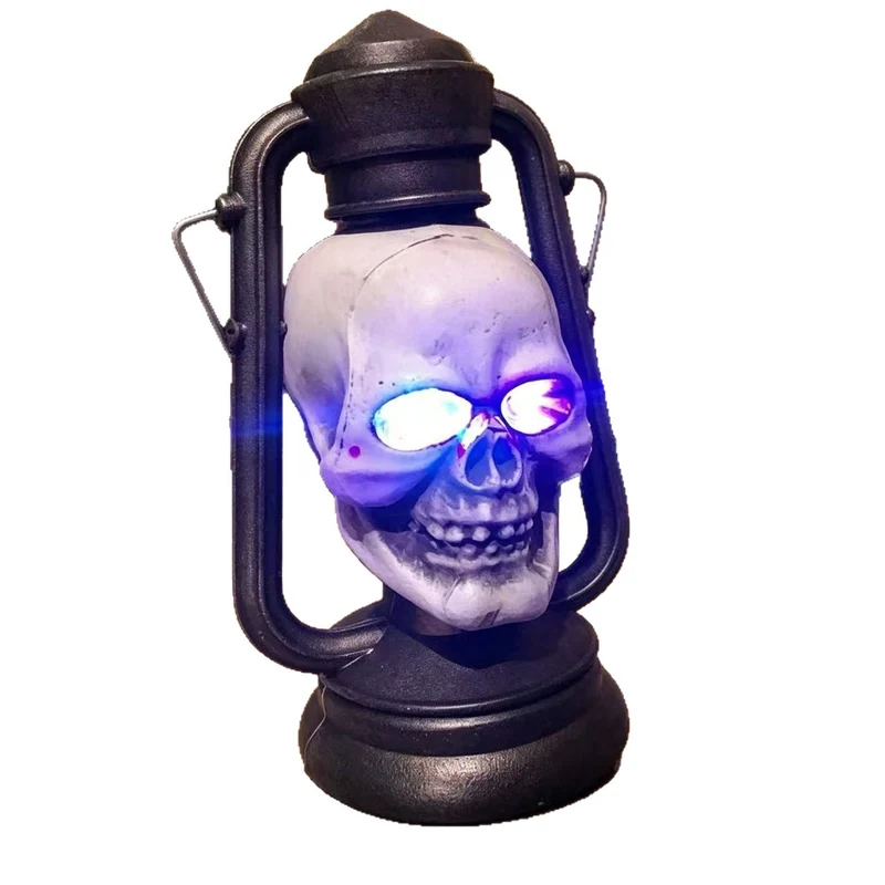 Halloween-Dekolaterne Totenkopf mit LED-Augen und Vintage-Öllampen-Design