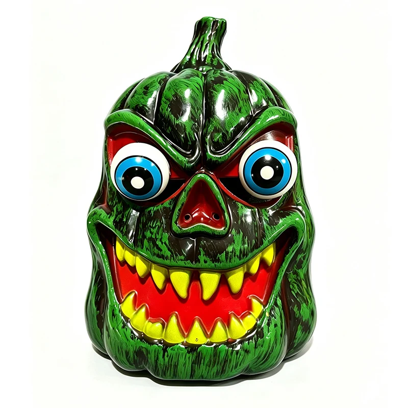 Gruselige Halloween-Kürbis-Dekorfigur mit Süßigkeitenfach, LED-Augen und markantem Gruselgesicht