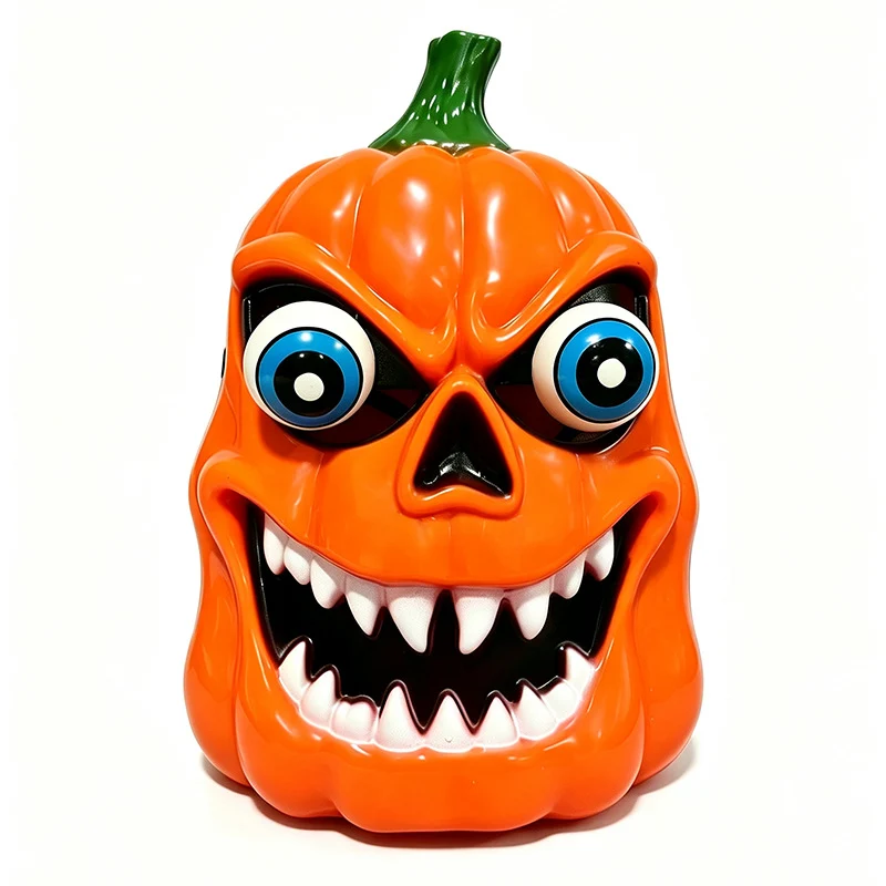 Gruselige Halloween-Kürbis-Dekorfigur mit Süßigkeitenfach, LED-Augen und markantem Gruselgesicht