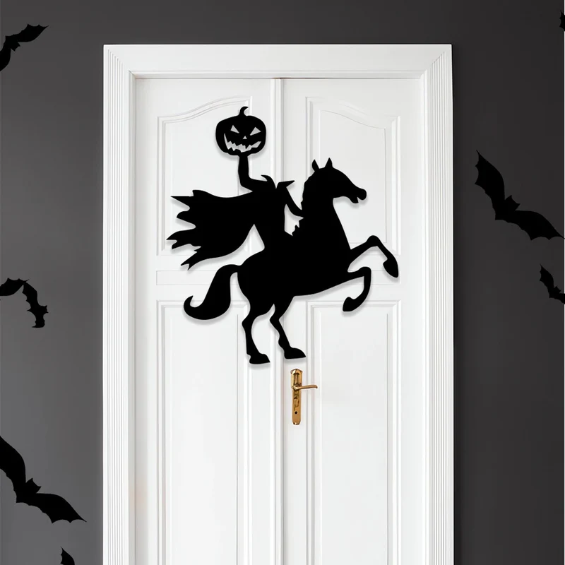 Großformatiger selbstklebender Wandsticker Grusel-Zombie mit Kürbis-Silhouette