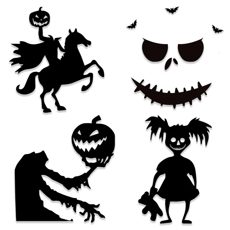 Großformatiger selbstklebender Wandsticker Grusel-Zombie mit Kürbis-Silhouette