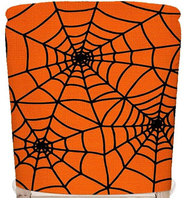 festliche Halloween-Stuhlhussen aus dehnbarem Polyester mit Hexenhut- und Schriftzug-Motiv