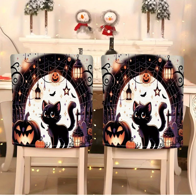 Elastische Stuhlrückenbezüge mit Halloween-Katzenmotiv